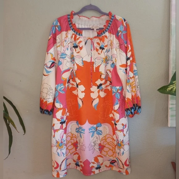 Ciebon Drea Floral Print Bohemian Keyhole Neckline Long Balloon Sleeve Mini - Picture 4 of 12